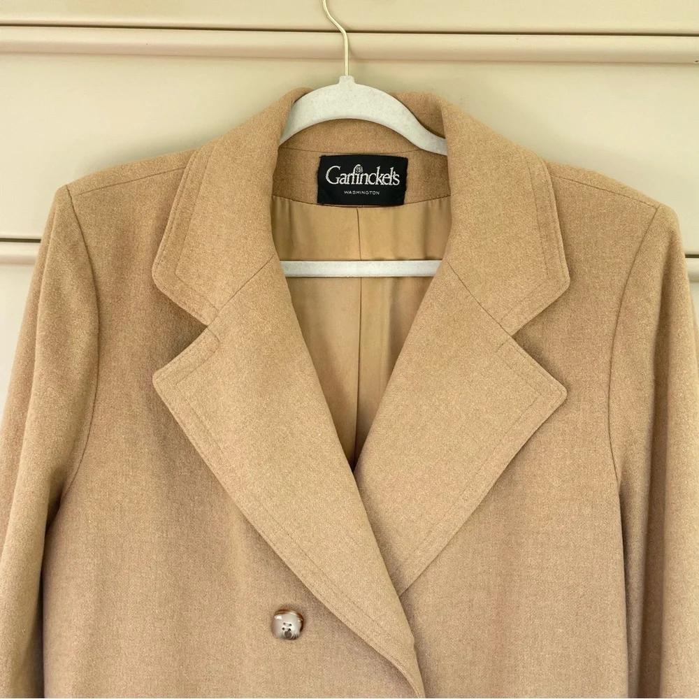 Fleurette Of California Camel Hair Double Breasted Long Trench Coat Tan L Work - Picture 3 of 14